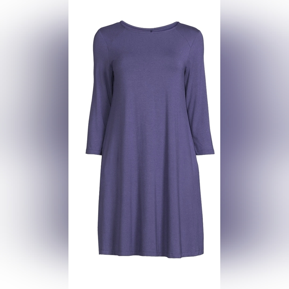 Time and Tru NEW Plus Size 3/4 Sleeve Knit Swing Dress with Pockets - Blue
